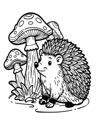 Hedgehog with Mushrooms - Free printable coloring page