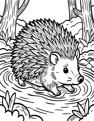 Swimming Hedgehog - Free printable coloring page