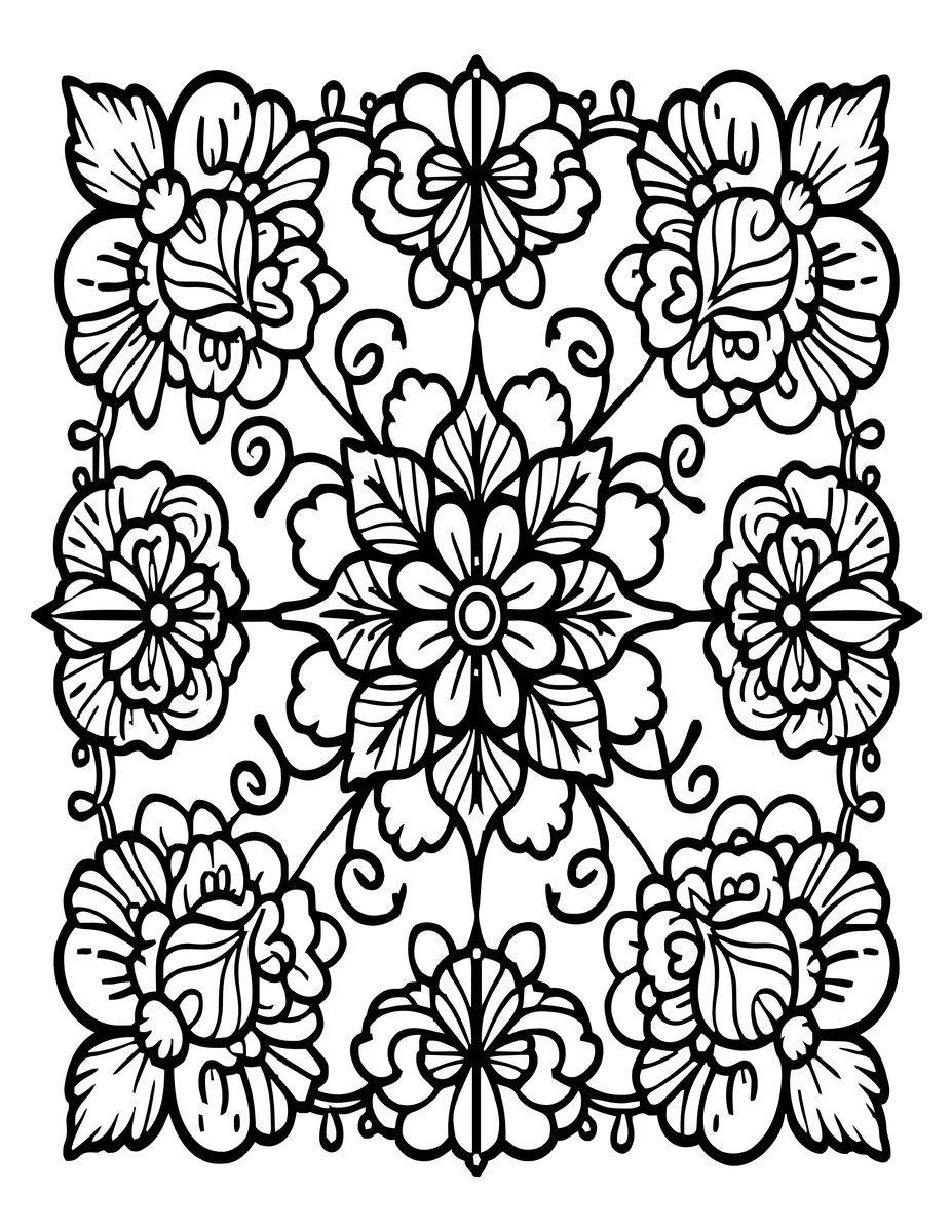Floral Repeat - free printable coloring page