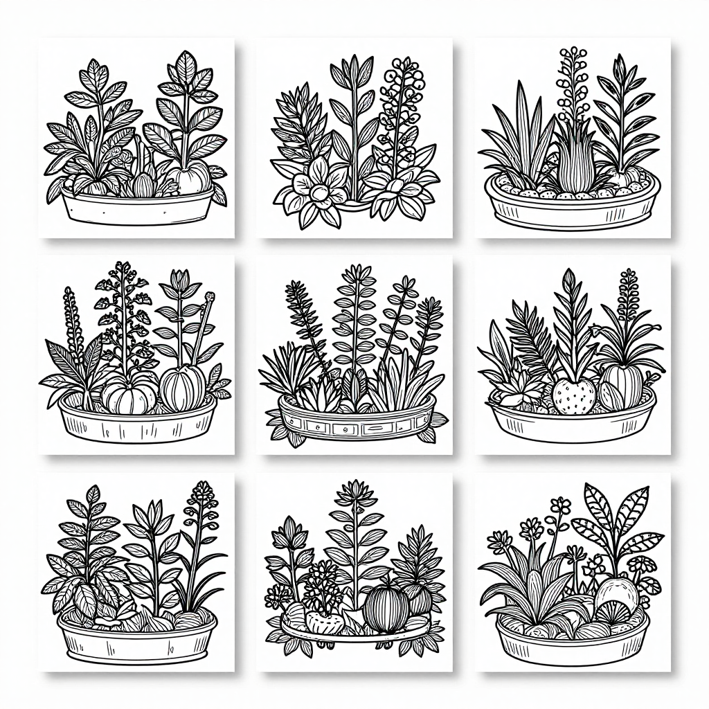 Herb Gardens coloring pages collection - 30 free printable pages