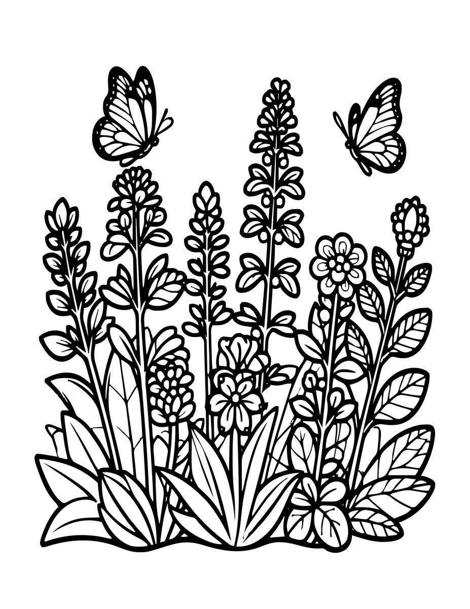 Herb and Butterfly - free printable coloring page