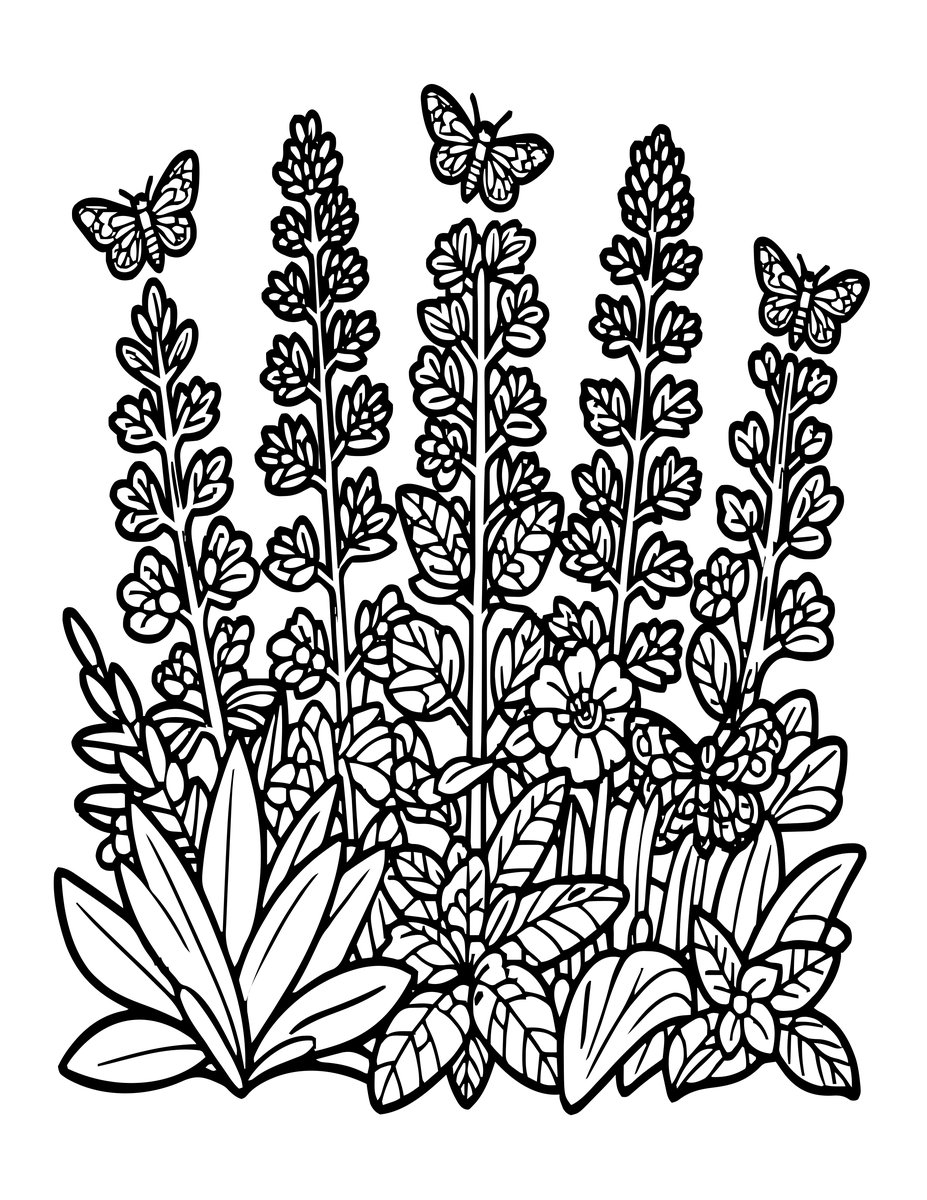 Evening Herb Garden - free printable coloring page