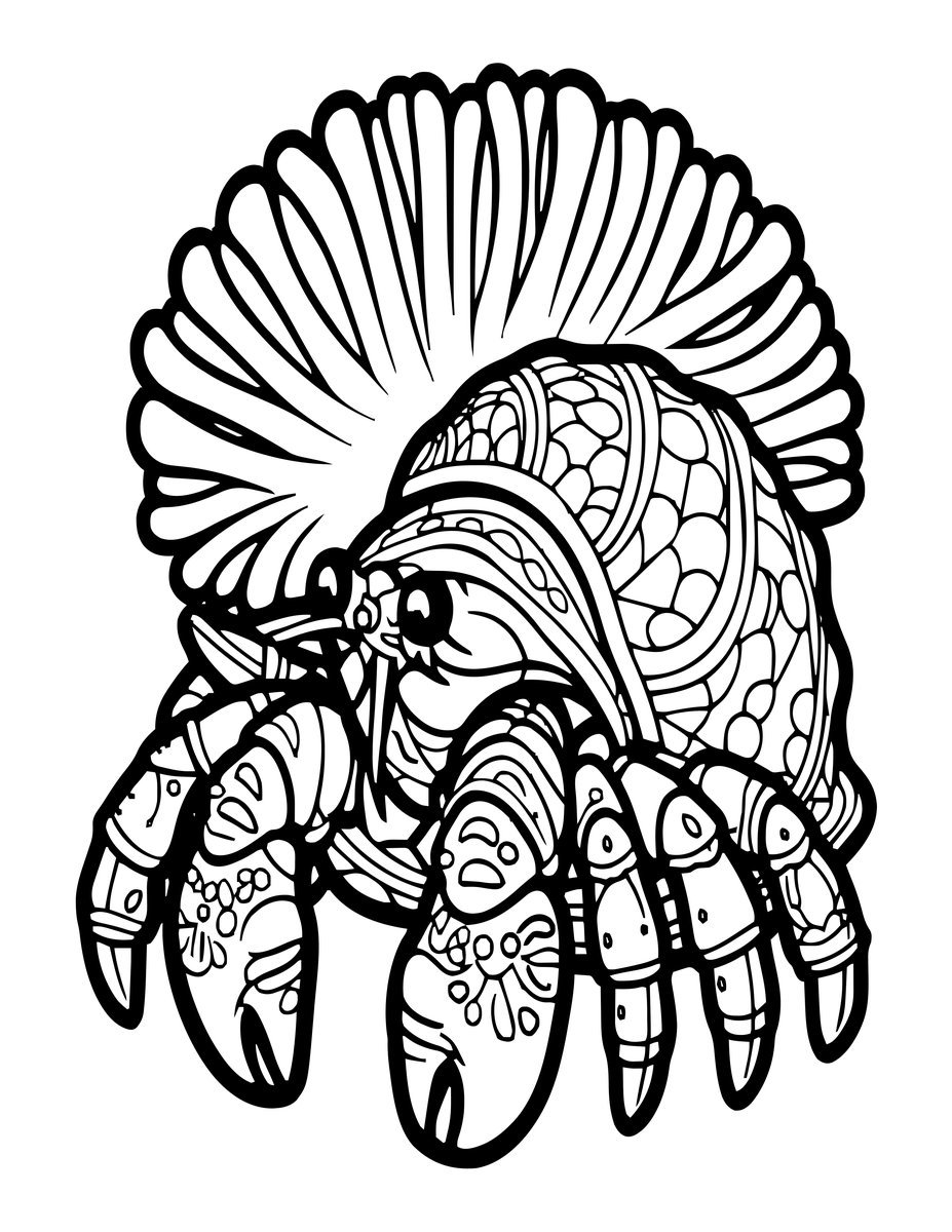 Hermit Crab and Anemone - free printable coloring page