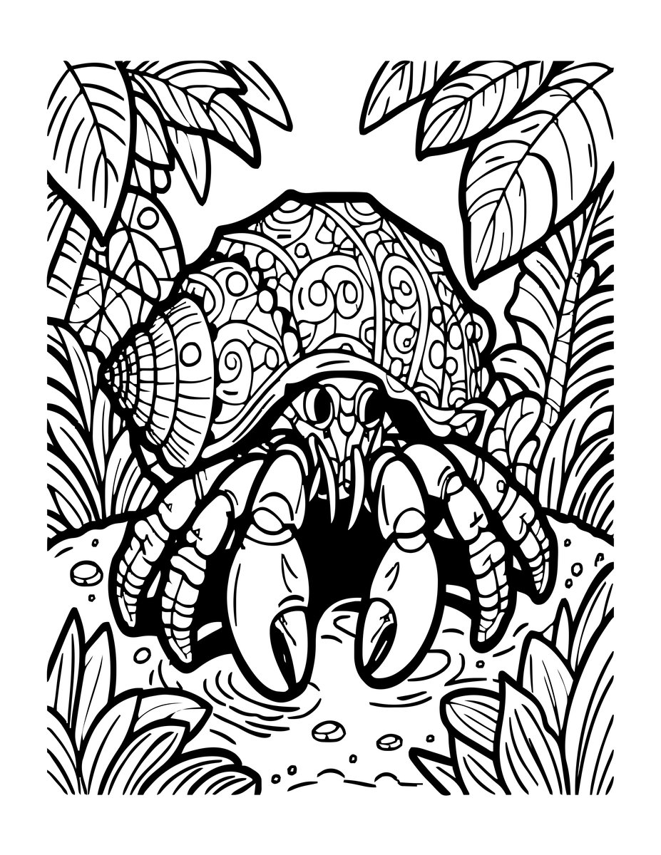 Hermit Crab in Jungle - free printable coloring page