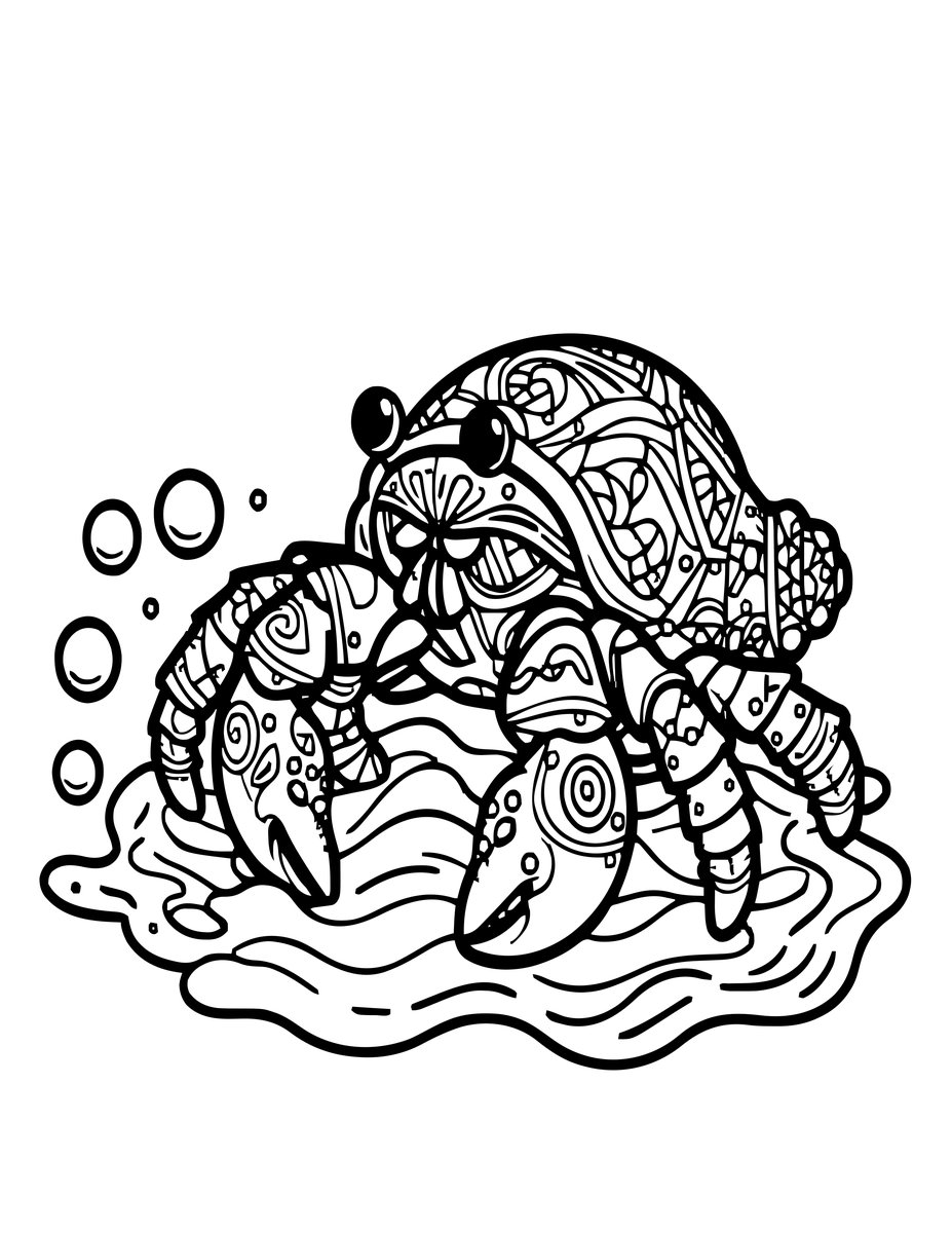 Hermit Crab and Wave - free printable coloring page