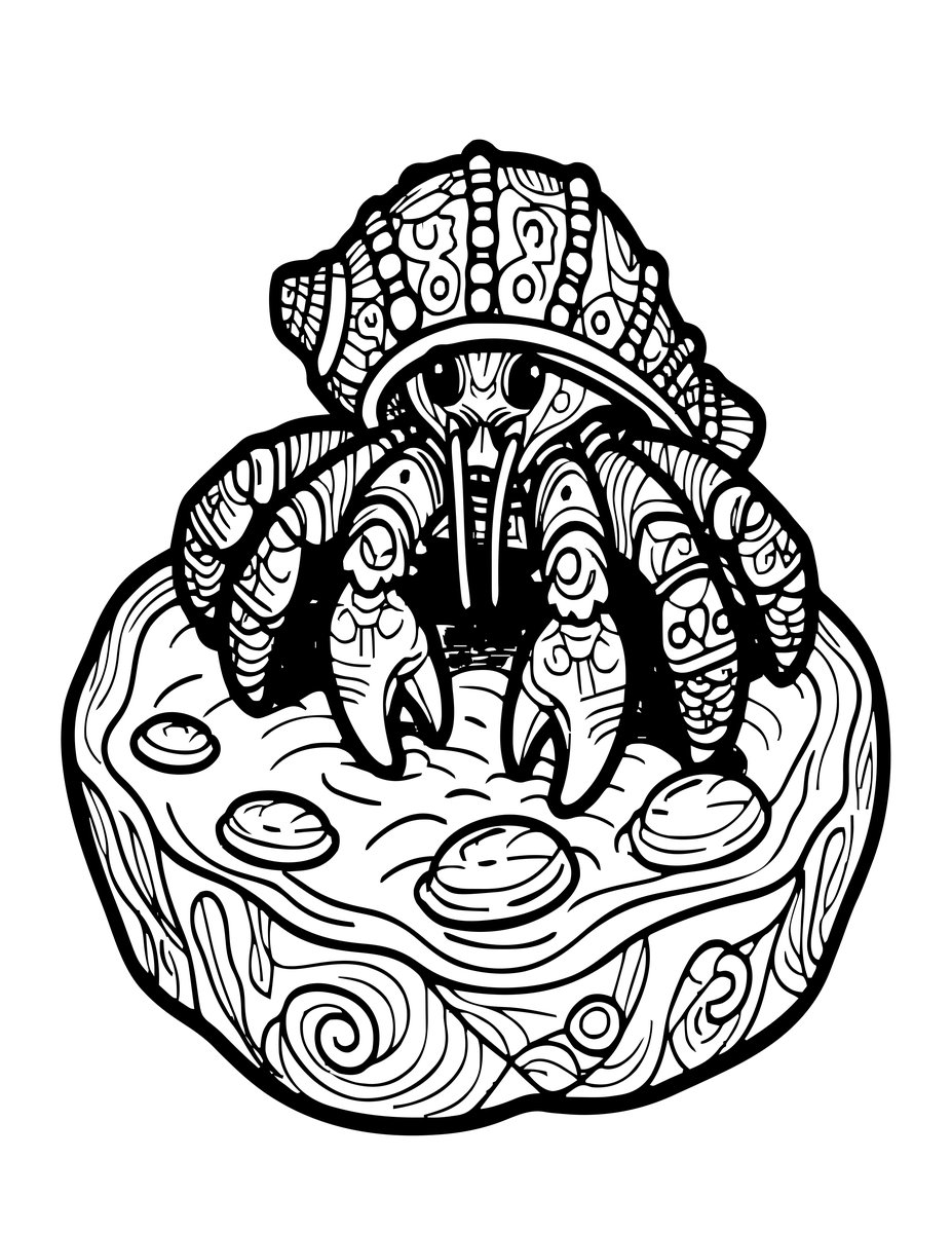 Hermit Crab in Rock Pool - free printable coloring page