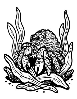 Hermit Crab and Seaweed - Free printable coloring page