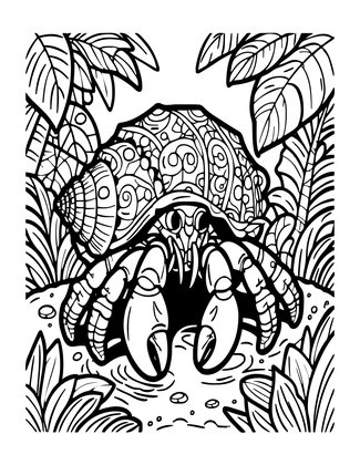 Hermit Crab in Jungle - Free printable coloring page
