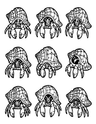 Hermit Crab Collection - Free printable coloring page