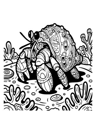 Hermit Crab Underwater - Free printable coloring page