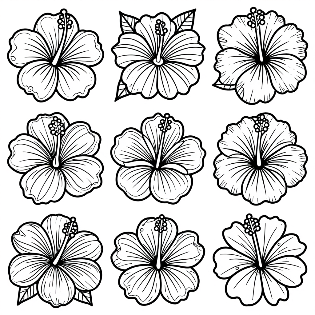 Hibiscus Tropical Flowers coloring pages collection - 30 free printable pages