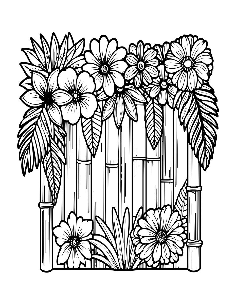 Tropical Flower Garland - free printable coloring page