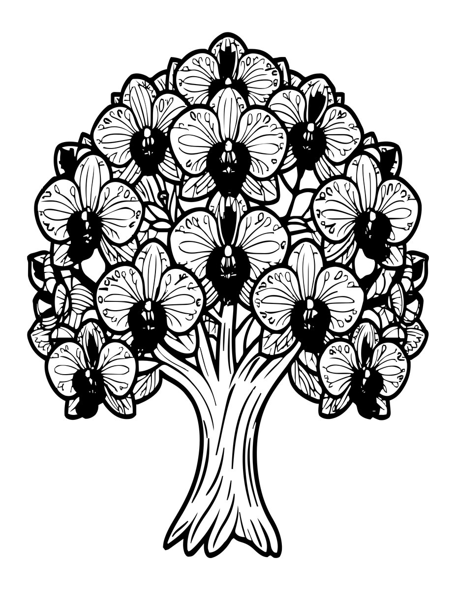 Tropical Orchid Tree - free printable coloring page
