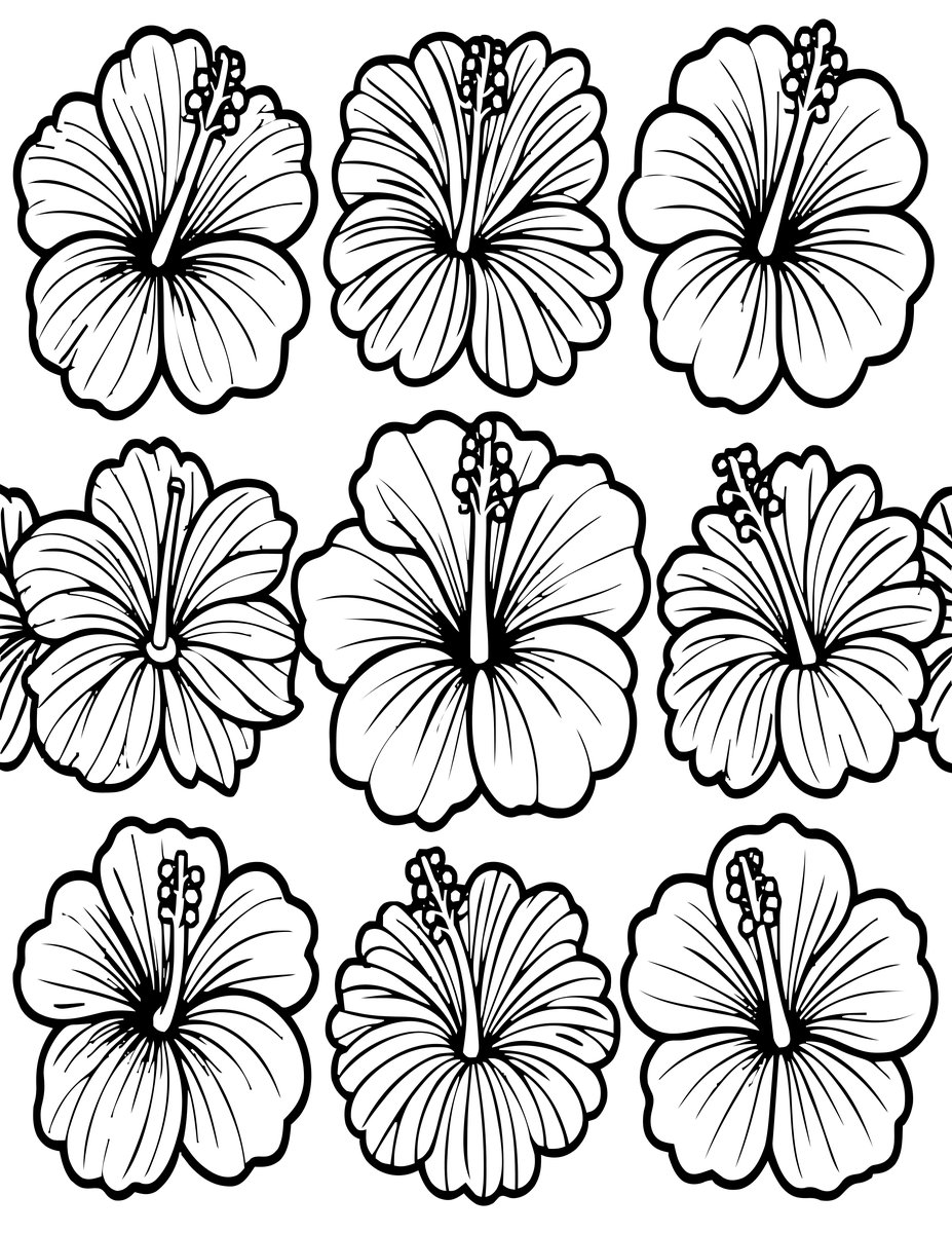 Hibiscus Pattern - free printable coloring page