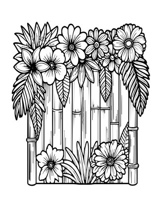 Tropical Flower Garland - Free printable coloring page
