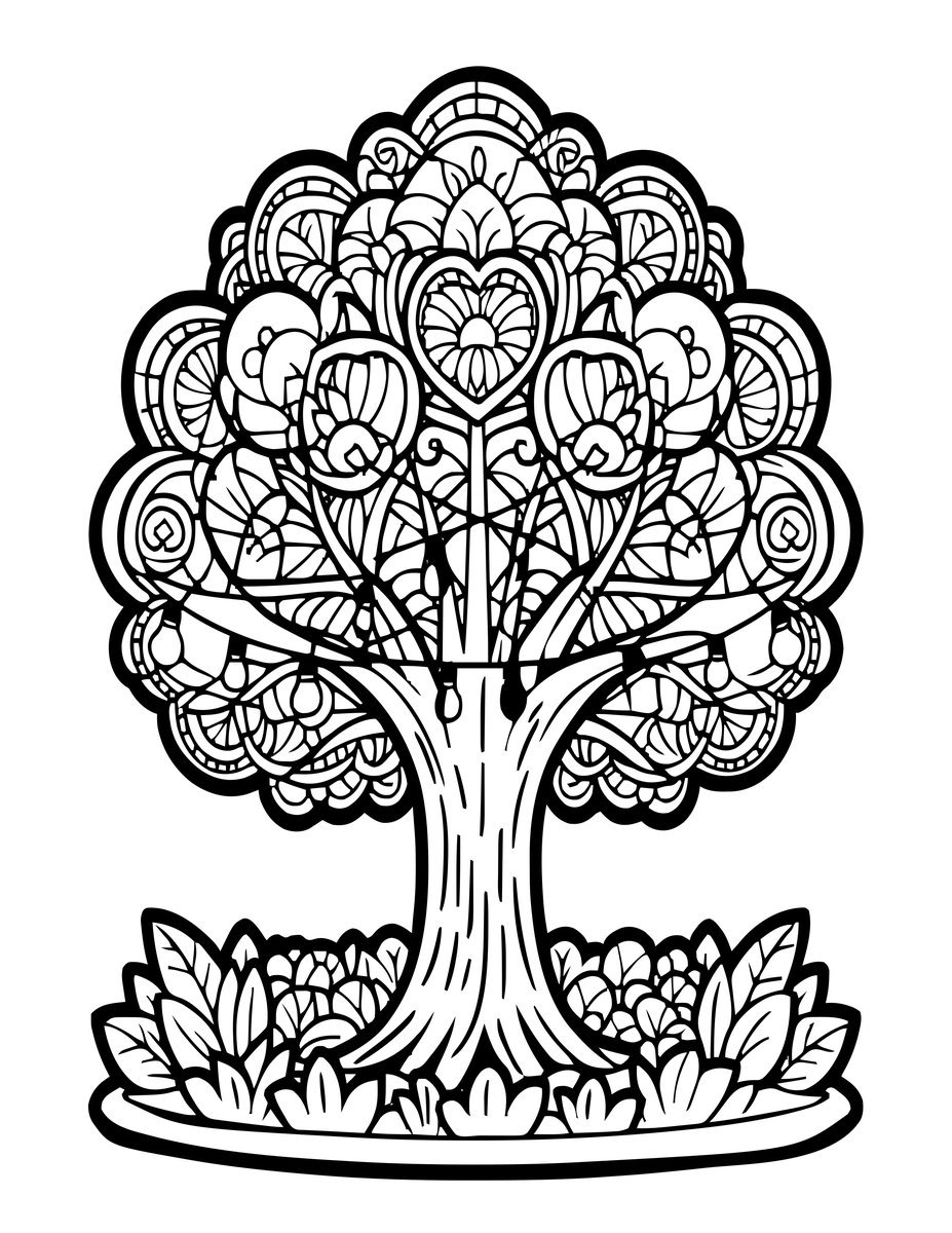 Party Tree - free printable coloring page