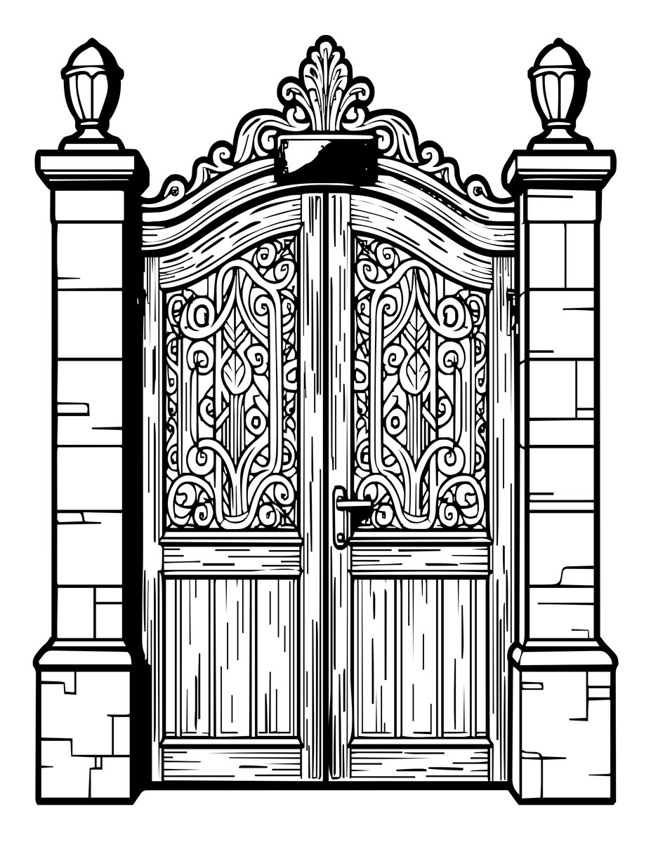 Front Gate - free printable coloring page