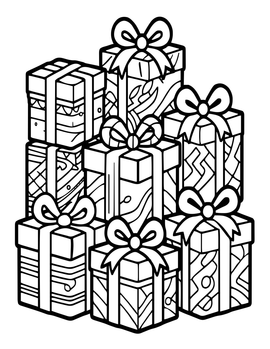 Wrapped Presents - free printable coloring page