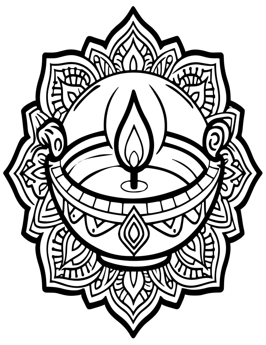 Diwali Lamp - free printable coloring page