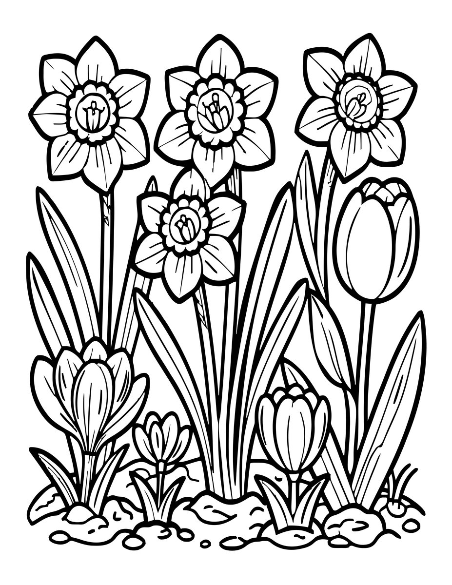 Spring Flowers - free printable coloring page