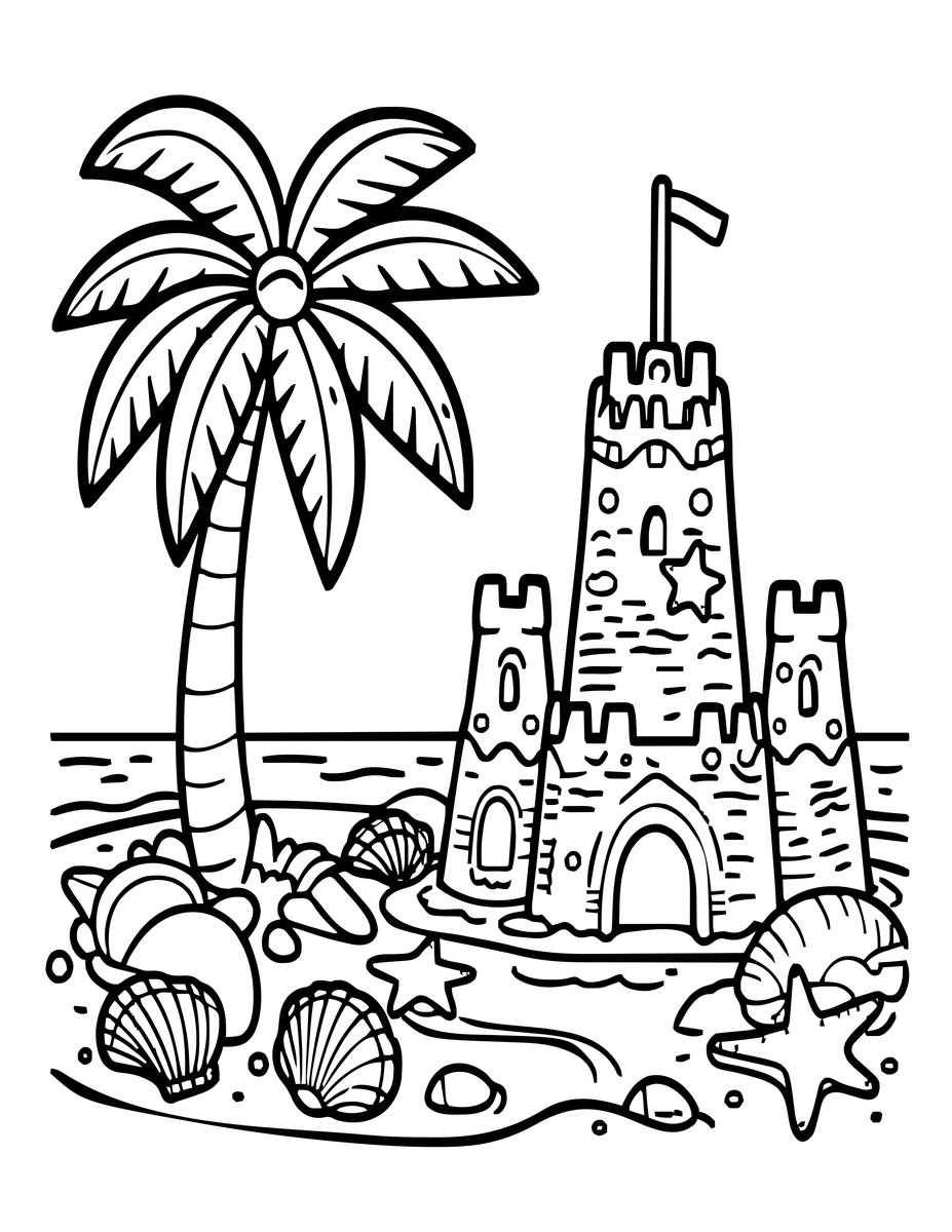 Summer Beach - free printable coloring page