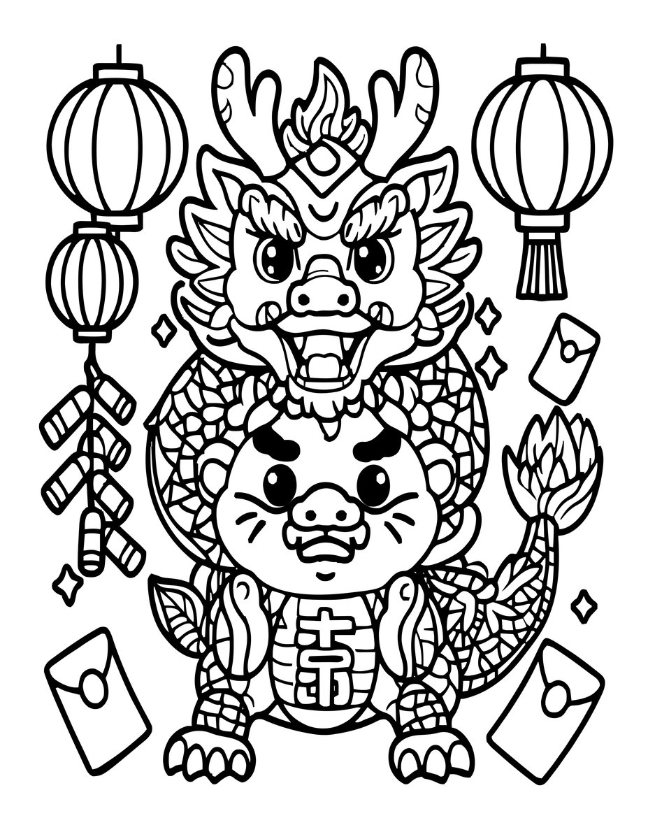 Chinese New Year Dragon - free printable coloring page