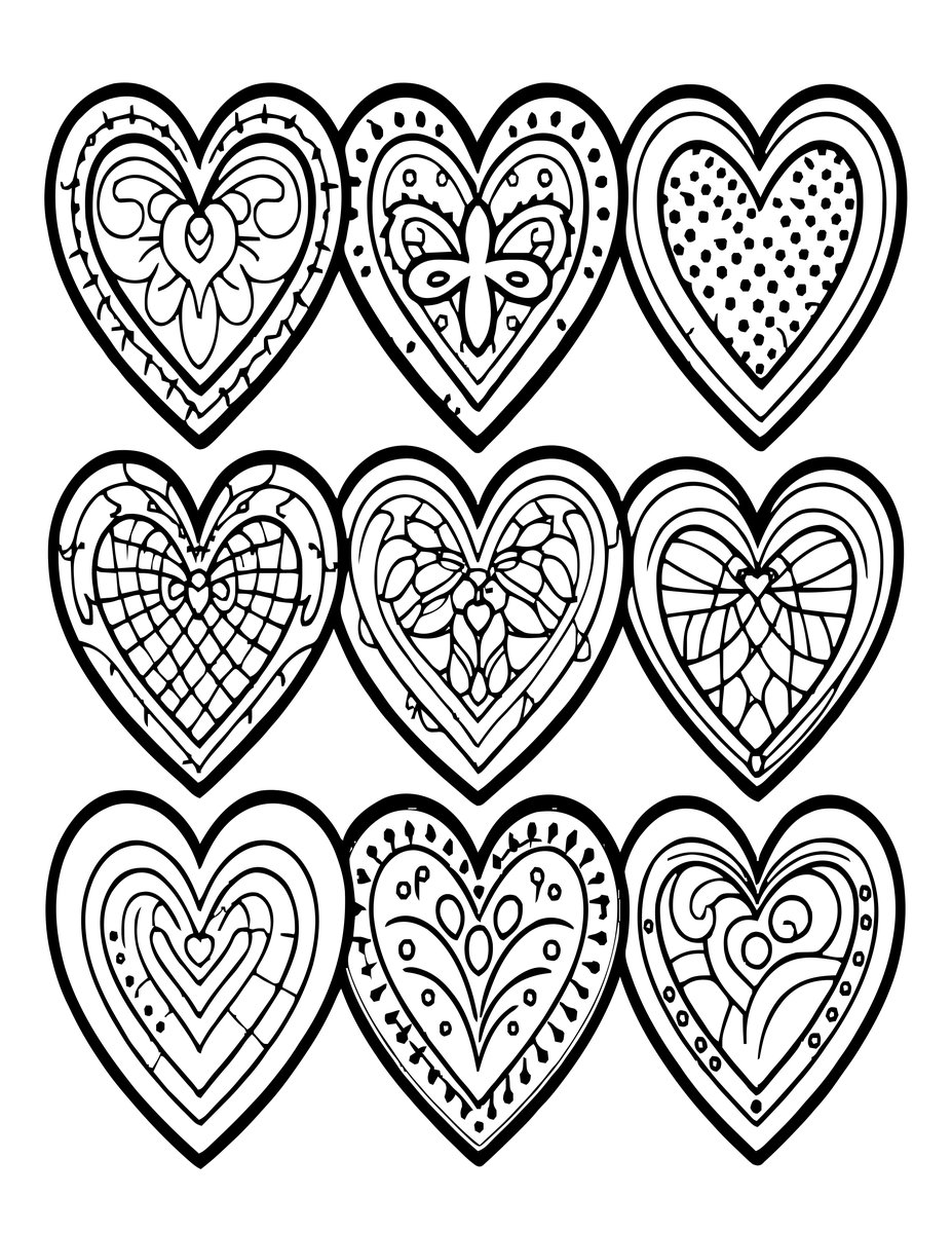 Valentine Hearts - free printable coloring page