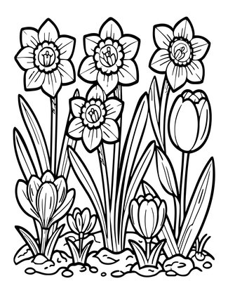 Spring Flowers - Free printable coloring page