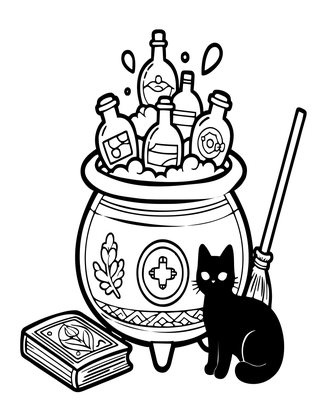 Witch's Cauldron - Free printable coloring page
