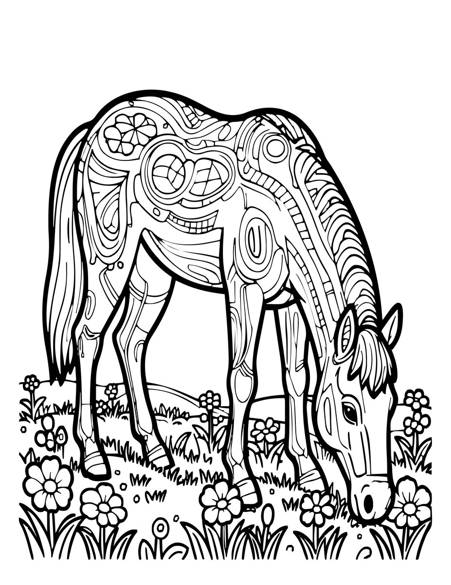 Grazing Horse - free printable coloring page
