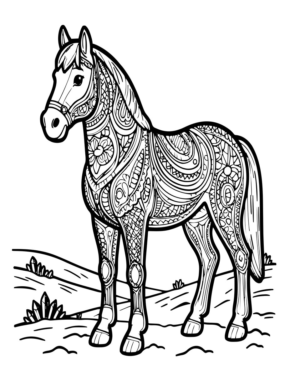 Horse in Snow - free printable coloring page