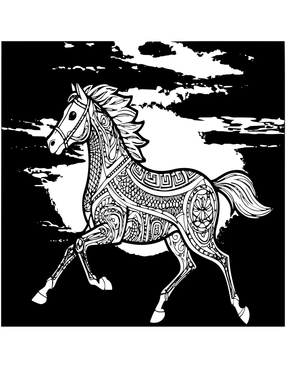 Wild Horse at Sunset - free printable coloring page