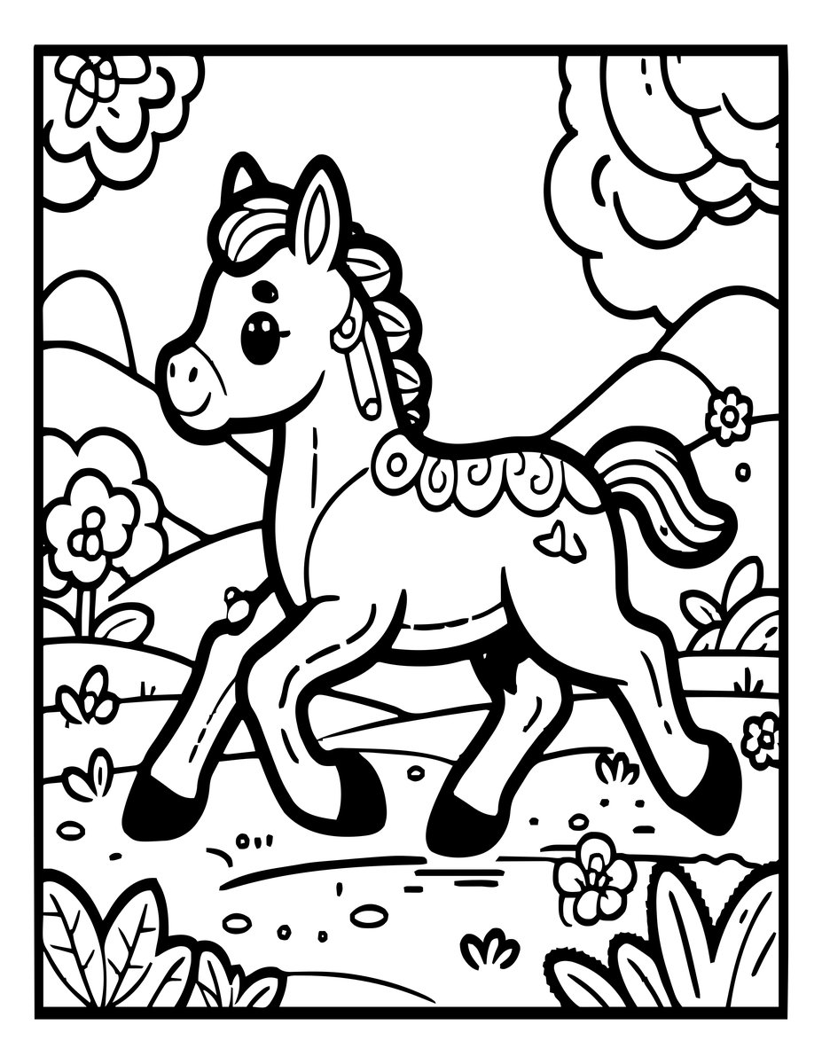 Foal Running - free printable coloring page