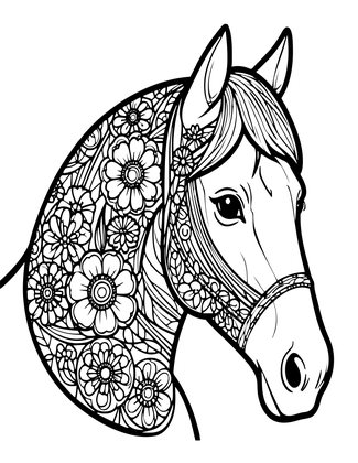Floral Horse - Free printable coloring page