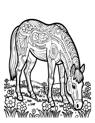 Grazing Horse - Free printable coloring page