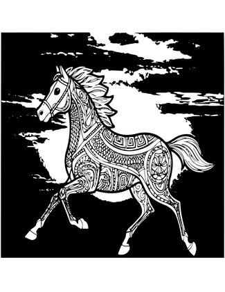 Wild Horse at Sunset - Free printable coloring page
