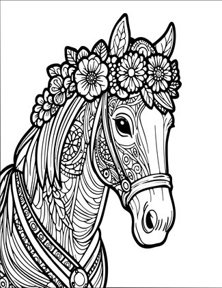 Horse with Flower Crown - Free printable coloring page