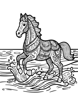 Horse in Waves - Free printable coloring page