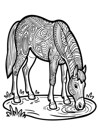 Horse Drinking - Free printable coloring page