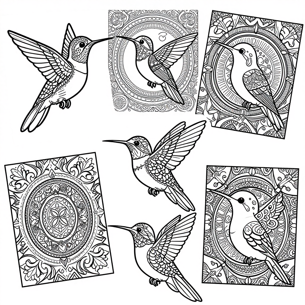 Hummingbirds coloring pages collection - 30 free printable pages