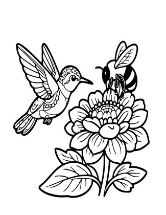Hummingbird and Bee - Free printable coloring page