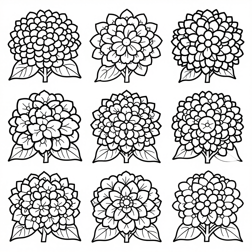 Hydrangeas coloring pages collection - 30 free printable pages