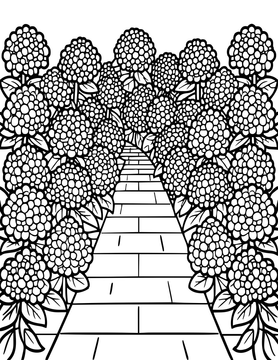 Hydrangea Alley - free printable coloring page