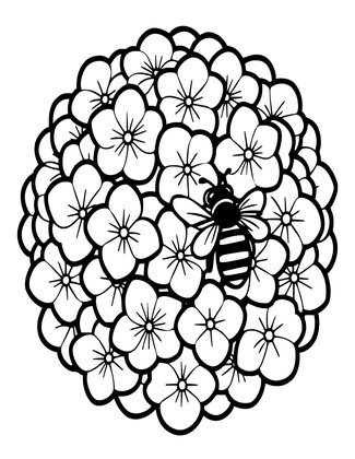 Hydrangea and Bee - Free printable coloring page