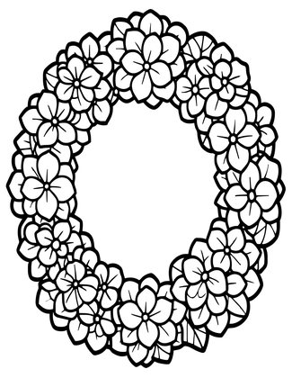 Hydrangea Wreath - Free printable coloring page
