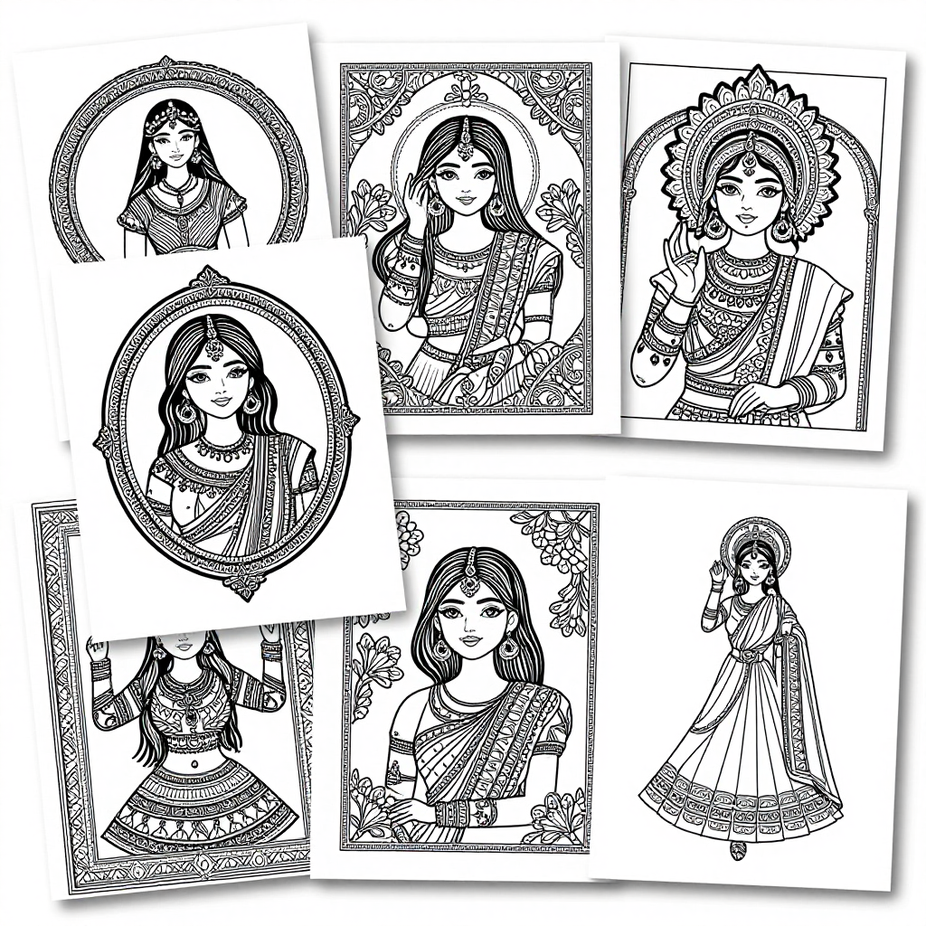 Indian Mehndi coloring pages collection - 30 free printable pages