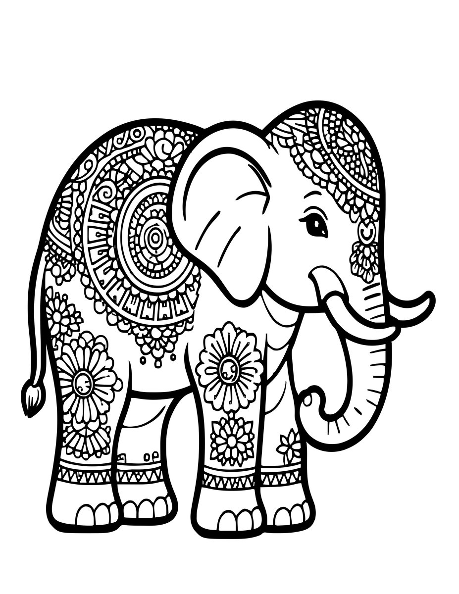 Elephant Motif - free printable coloring page