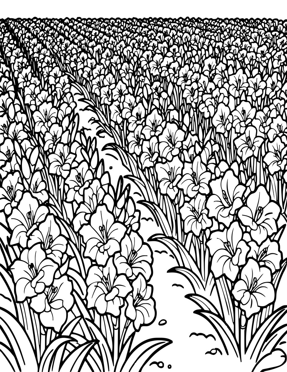 Gladiolus Field - free printable coloring page
