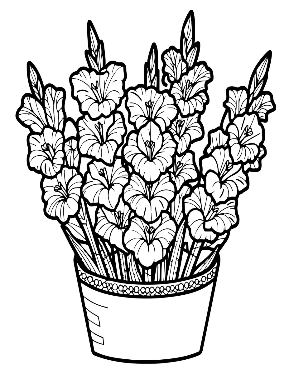 Gladiolus at Market - free printable coloring page
