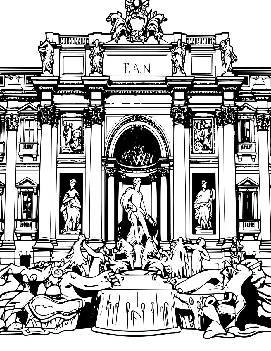 Trevi Fountain - free printable coloring page